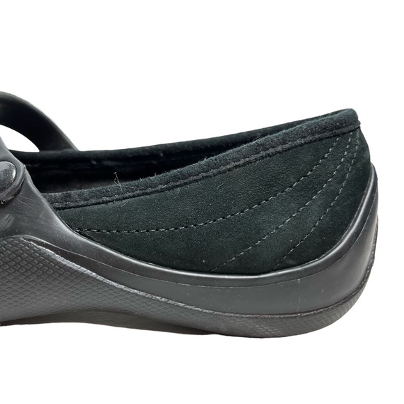 CROCS Black Genuine Leather Suede Mary Janes Loafers Flats Casual Shoes sz 6 - Picture 11 of 15